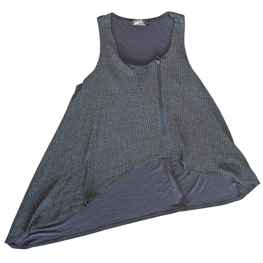 Sympli Size 10 grey sleeveless asymmetrical waffle-knit tank top scoop neckline
